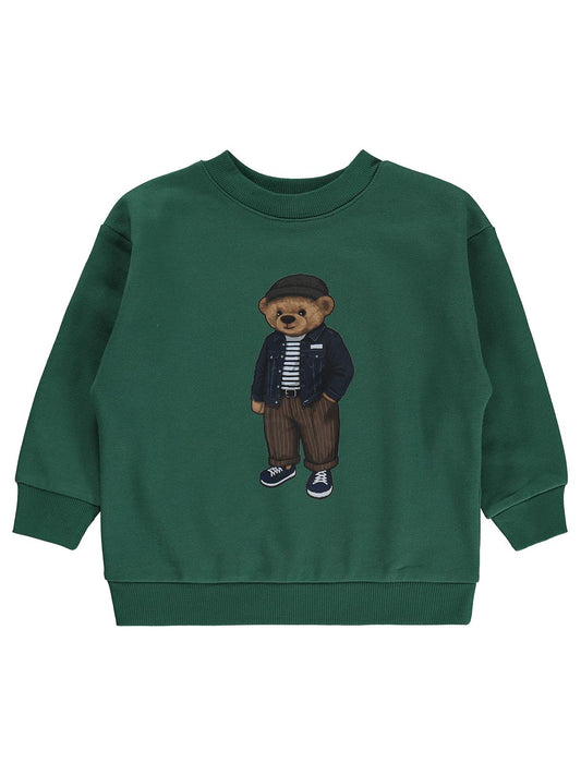 Civil Boys Şapkalı Teddy Baskılı 2-5 Yaş Sweatshirt - Yeşil