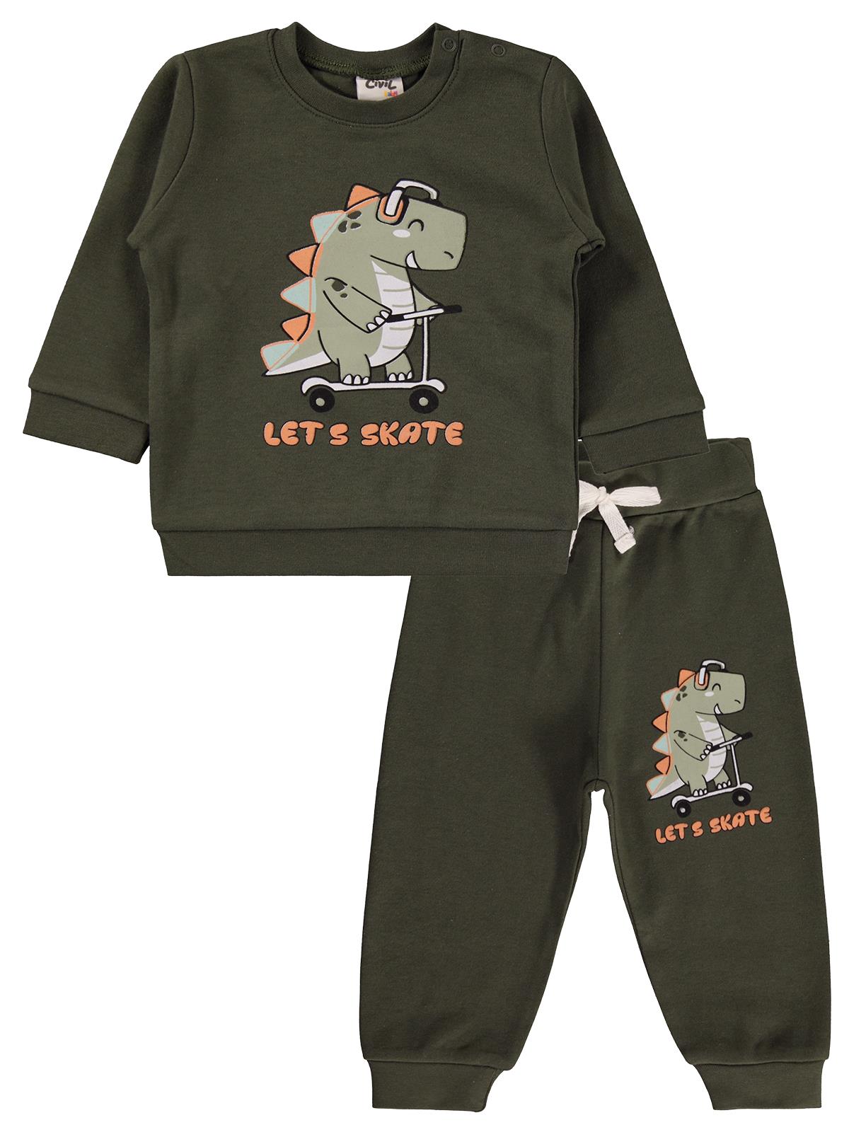 Civil Baby Dinozor Baskılı 6-18 Ay Takım - Yeşil
