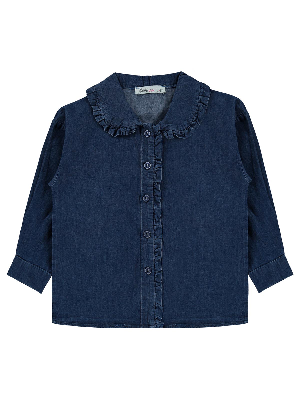 Civil Girls Fırfır Detaylı Denim 2-5 Yaş Gömlek - Mavi
