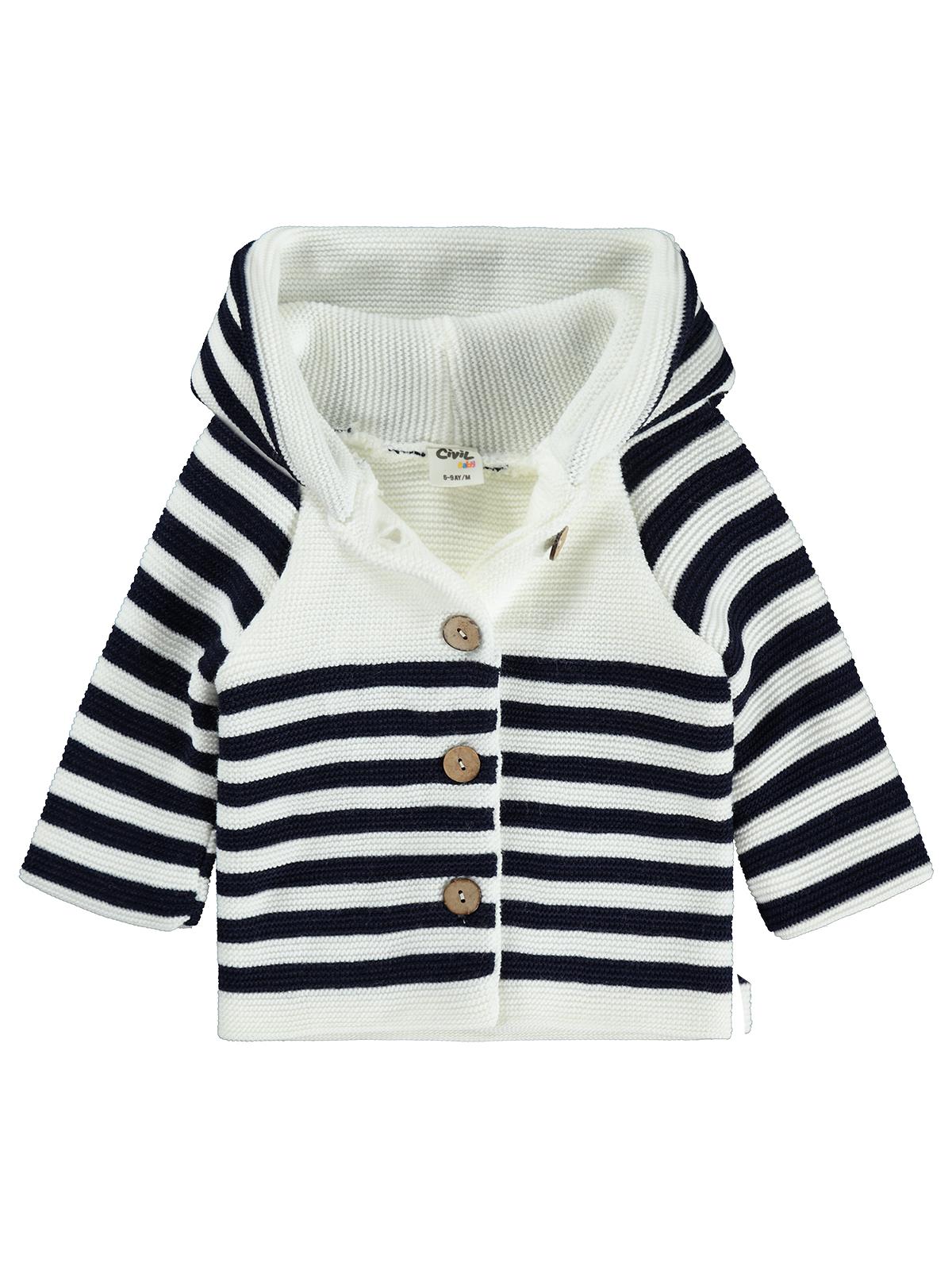 Civil Baby Çizgili Kapüşonlu 6-18 Ay Hırka - Lacivert