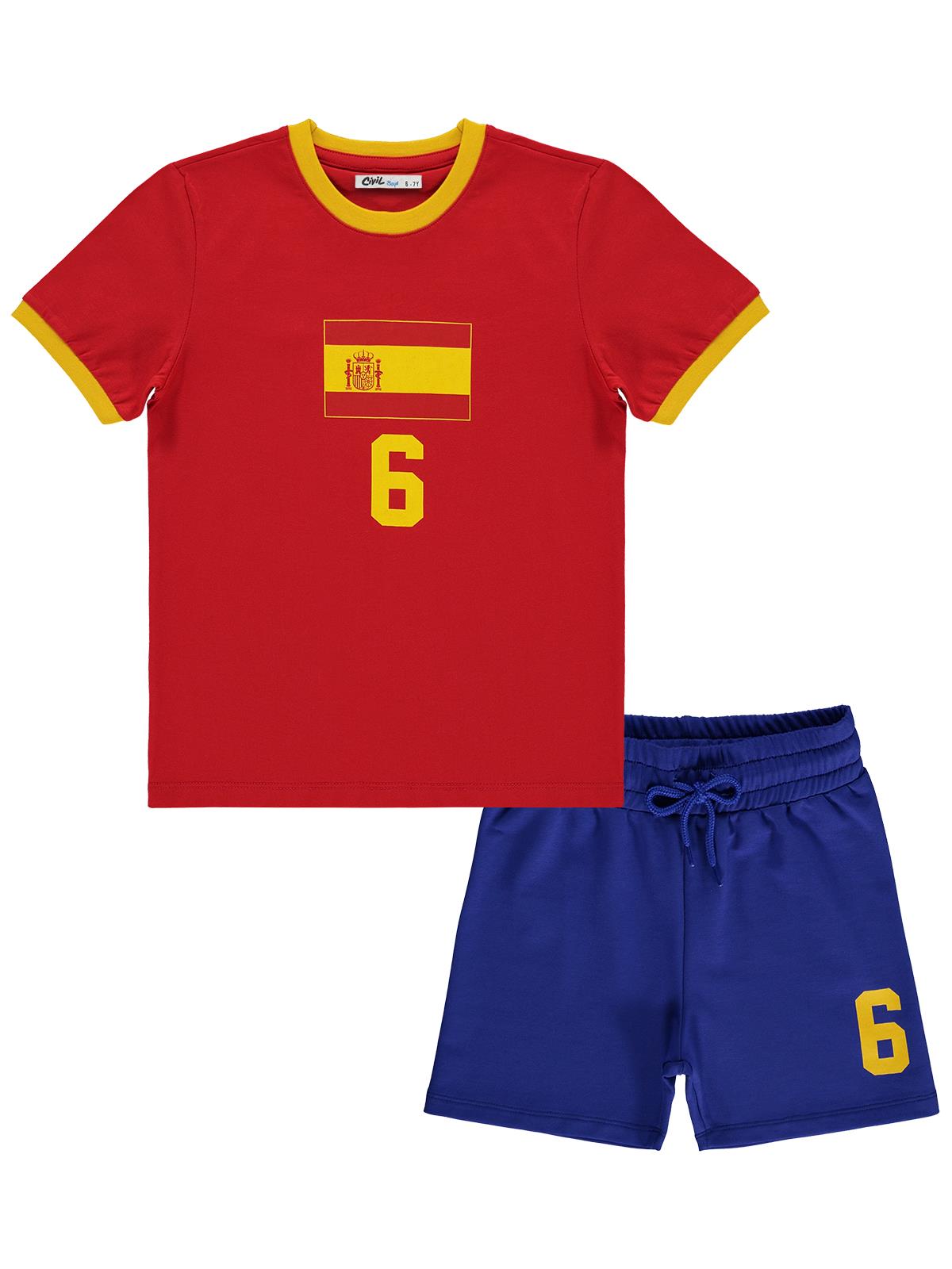 Civil Boys Spain Baskılı 2'li 6-9 Yaş Takım - Pamuk Forma - Kırmızı
