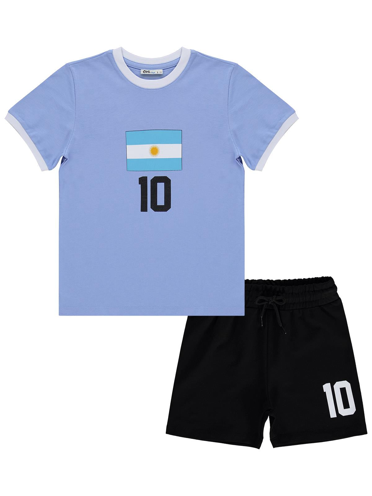 Civil Boys Argentina Baskılı 2'li 6-9 Yaş Takım - Pamuk Forma - Mavi