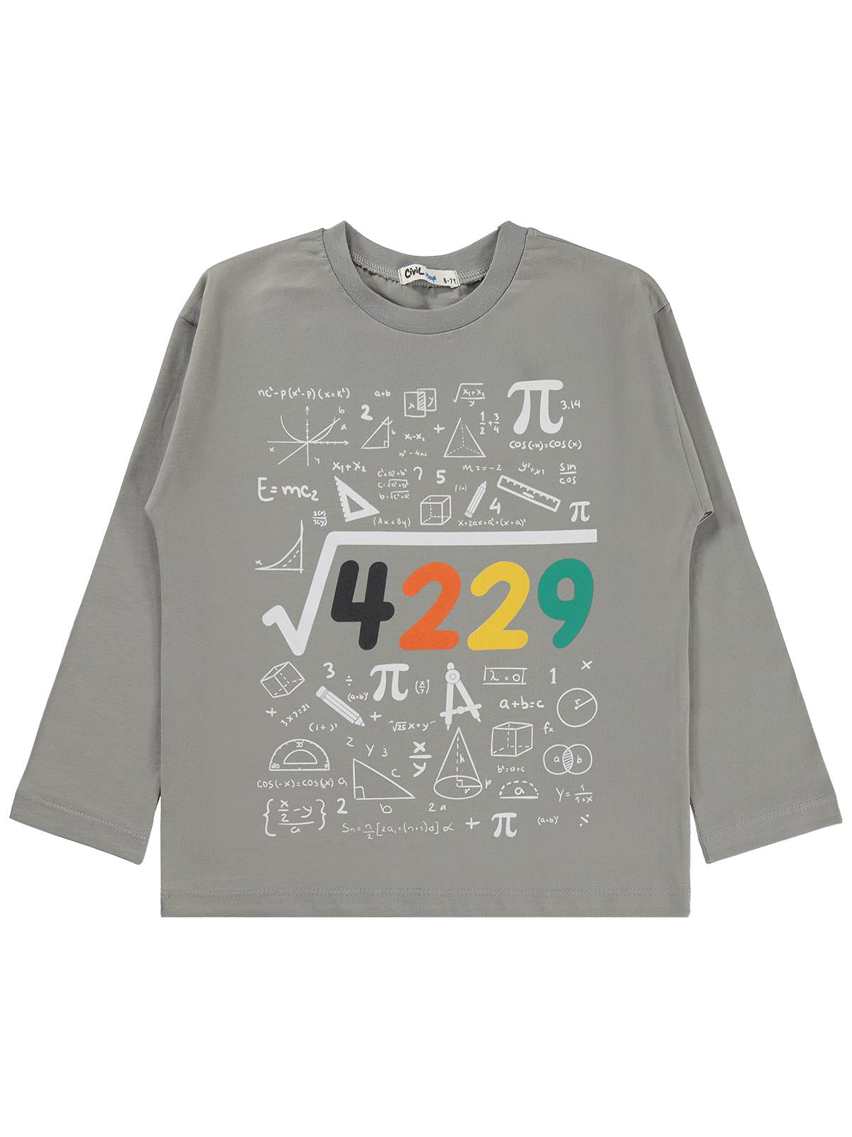 Civil Erkek Çocuk 4489 Baskılı Sweatshirt Km | Süprem Uzun Kol | Okul Kreş ve Günlük Kullanım - Gri