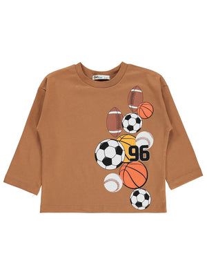 Civil Boys Erkek Çocuk 96 Toplar Baskılı Sweatshirt | Süprem Uzun Kol | Okul Kreş ve Günlük Kullanım - Kahve