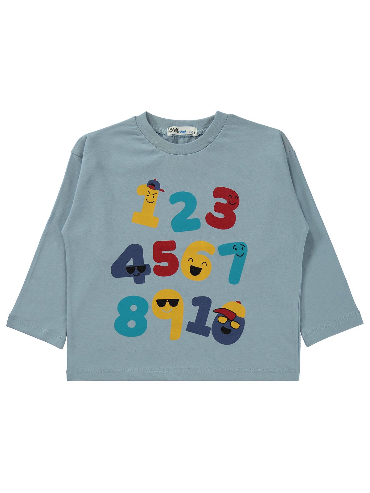 Civil Boys Eğlenceli Sayılar Baskılı 2-5 Yaş Sweatshirt - Mavi