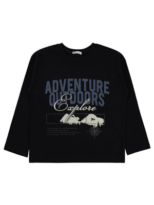 Civil Boys Erkek Çocuk Adventure Baskılı Sweatshirt Km | Süprem Uzun Kol | Okul Kreş ve Günlük Kullanım - Siyah
