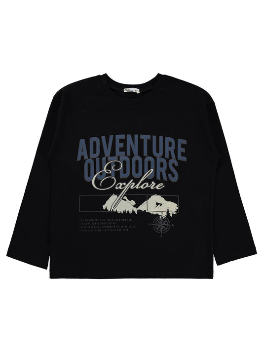 Civil Boys Erkek Çocuk Adventure Baskılı Sweatshirt Km | Süprem Uzun Kol | Okul Kreş ve Günlük Kullanım - Siyah