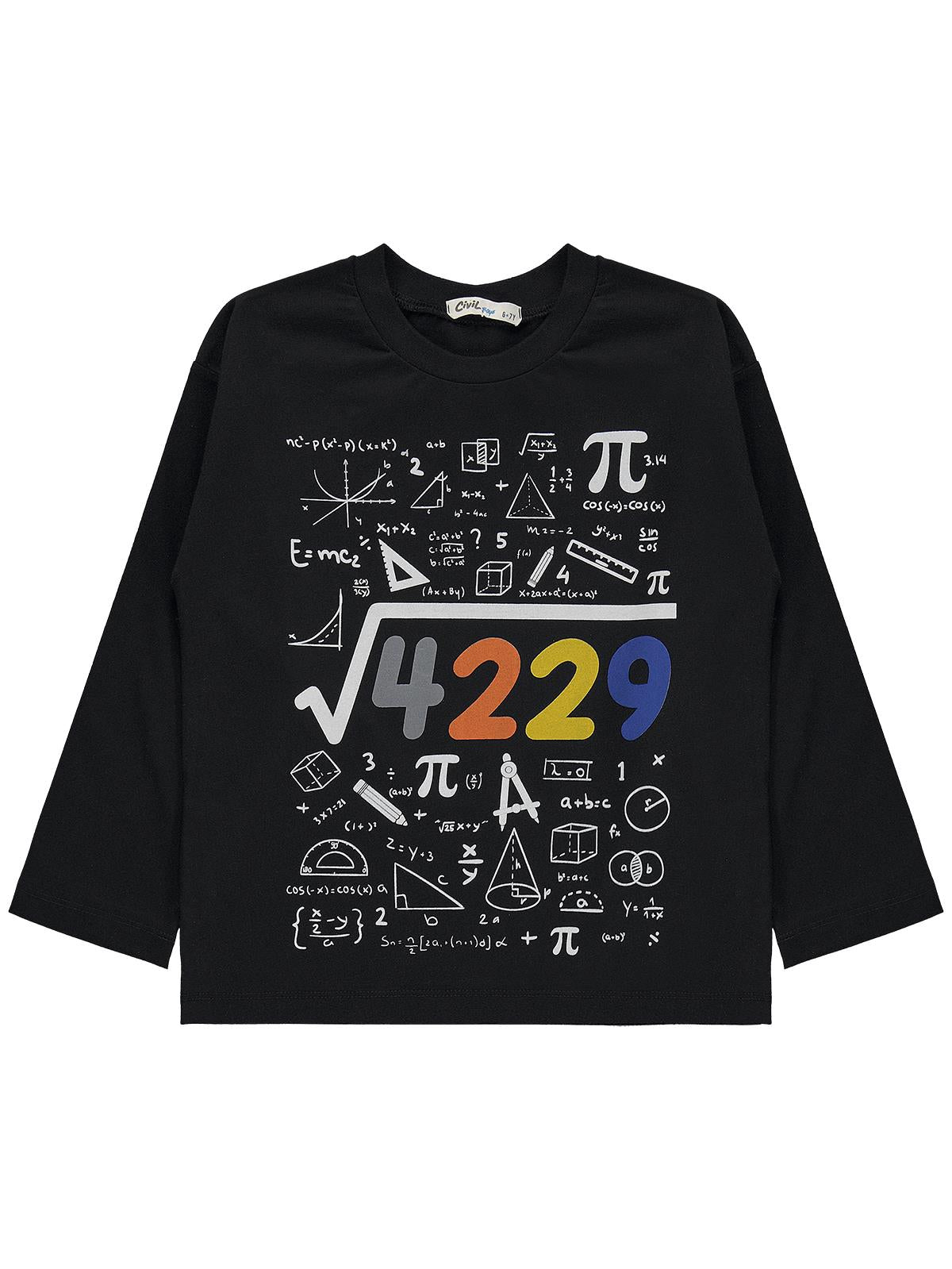 Civil Erkek Çocuk 4489 Baskılı Sweatshirt Km | Süprem Uzun Kol | Okul Kreş ve Günlük Kullanım - Siyah