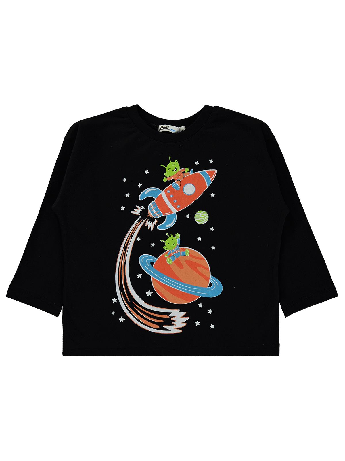 Civil Boys Uzay Temalı Baskılı 2-5 Yaş Sweatshirt  - Siyah