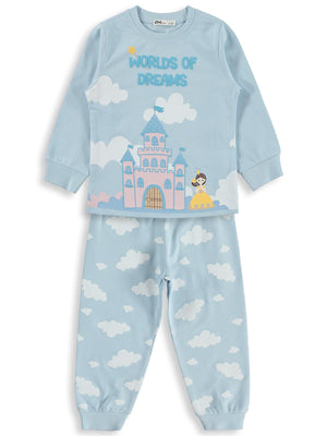 Civil Girls Şato Baskılı 2-5 Yaş Pijama Takımı - Mavi