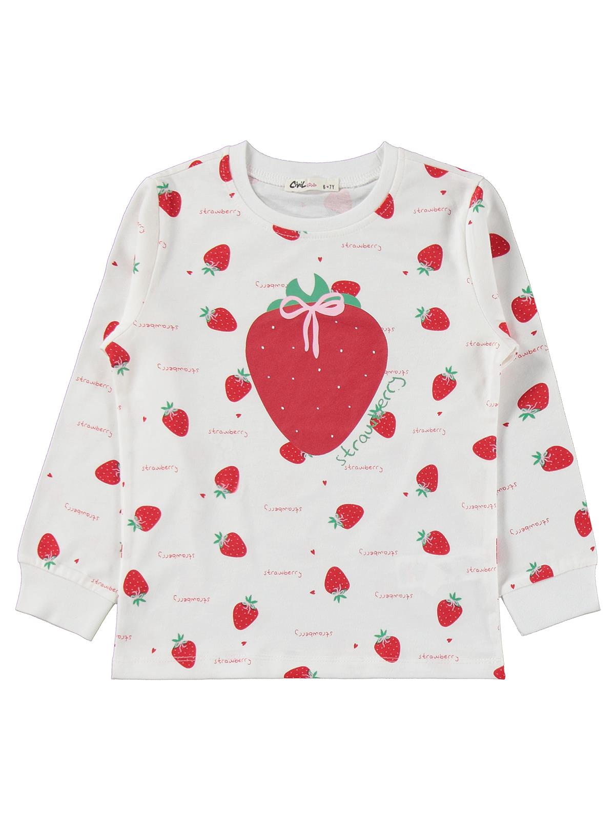 Civil Girls Çilek Desenli 10-13 Yaş Pijama Takımı - Ekru