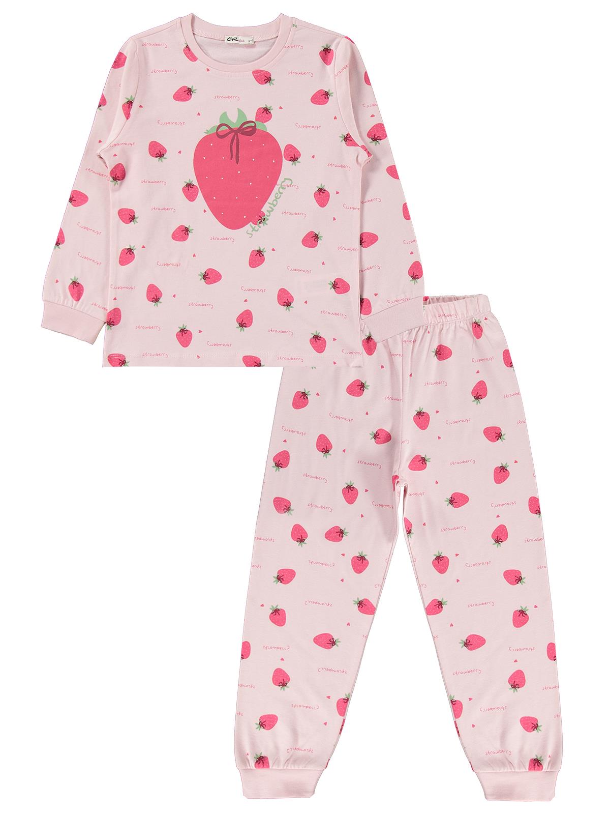 Civil Girls Çilek Desenli 10-13 Yaş Pijama Takımı - Pudra