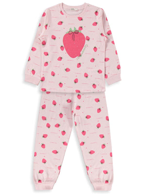 Civil Girls Çilek Desenli 6-9 Yaş Pijama Takımı - Pudra