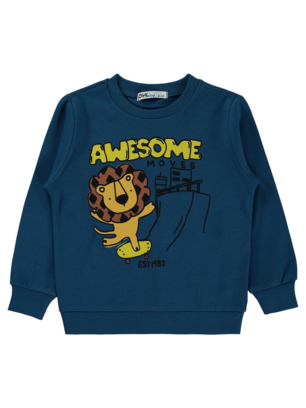 Civil Boys Awesome Aslan Baskılı 2-5 Yaş Sweatshirt - Yeşil