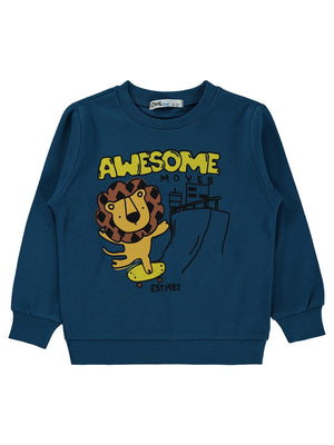 Civil Boys Awesome Aslan Baskılı 2-5 Yaş Sweatshirt - Yeşil