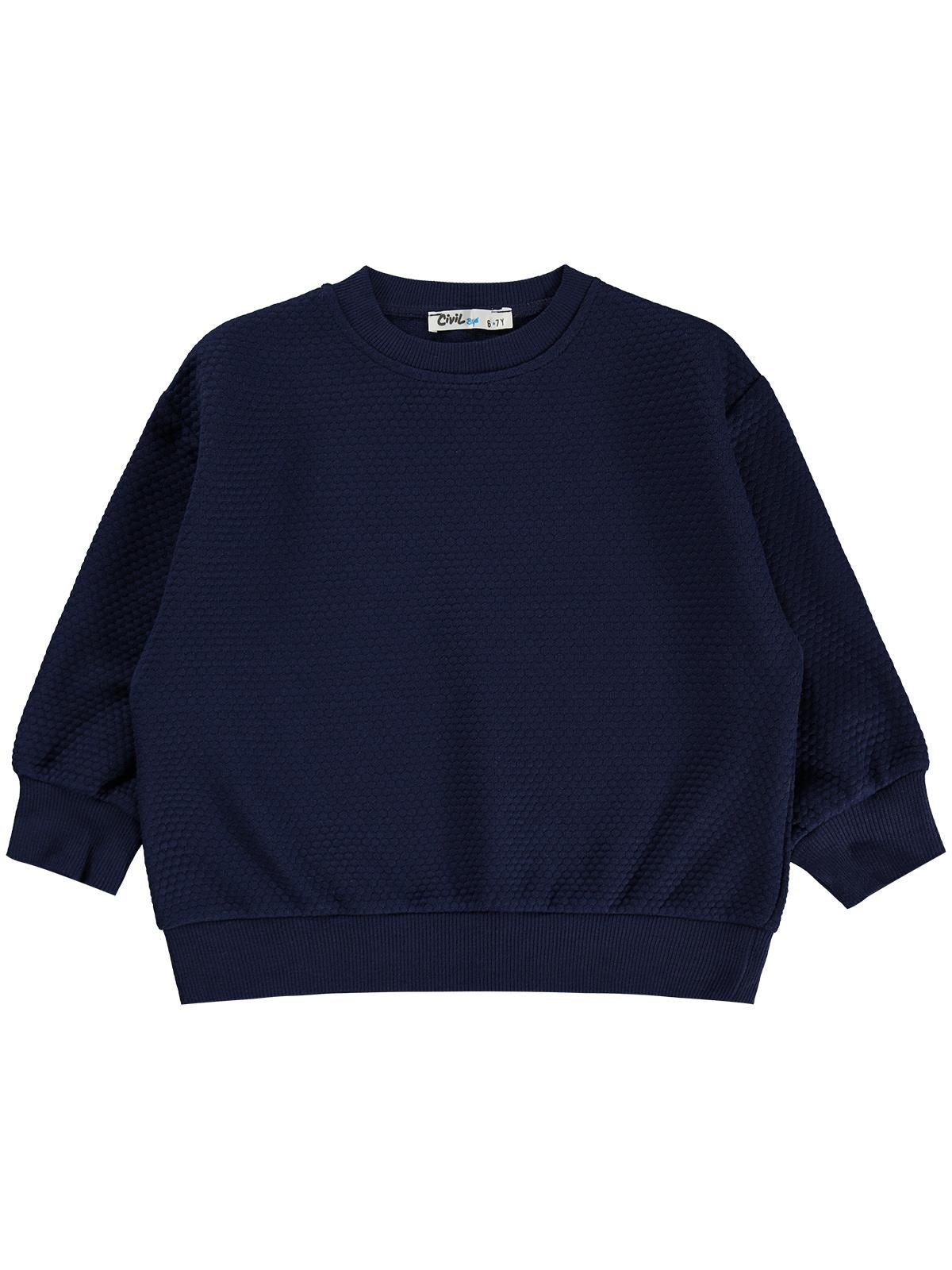Civil Boys Erkek Çocuk Petek Kumaşlı Sweatshirt | Jakarlı Süprem Uzun Kol | Okul Kreş ve Günlük Kullanım - Lacivert