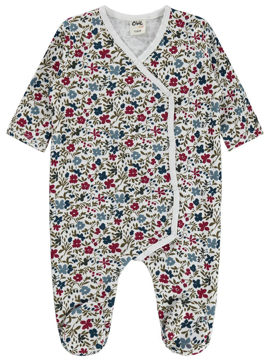 Civil Baby Büyük Çiçek Empirme 1-9 Ay Tulum - Ekru