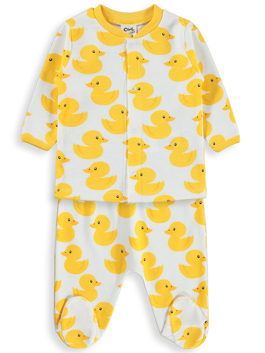 Civil Baby Yavru Ördek Empirme 1-9 Ay Pijama Takımı - Ekru