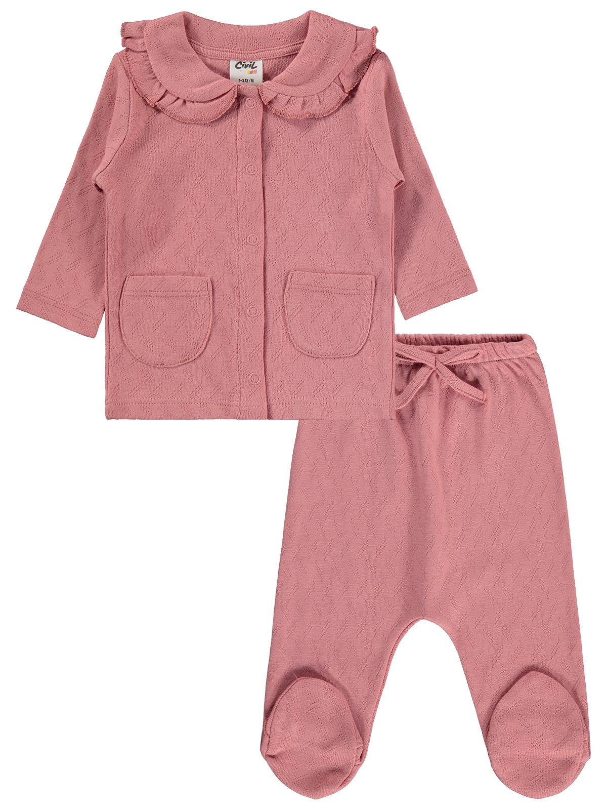 Civil Baby Jakarlı Ribana 1-9 Ay Pijama Takımı - Pembe