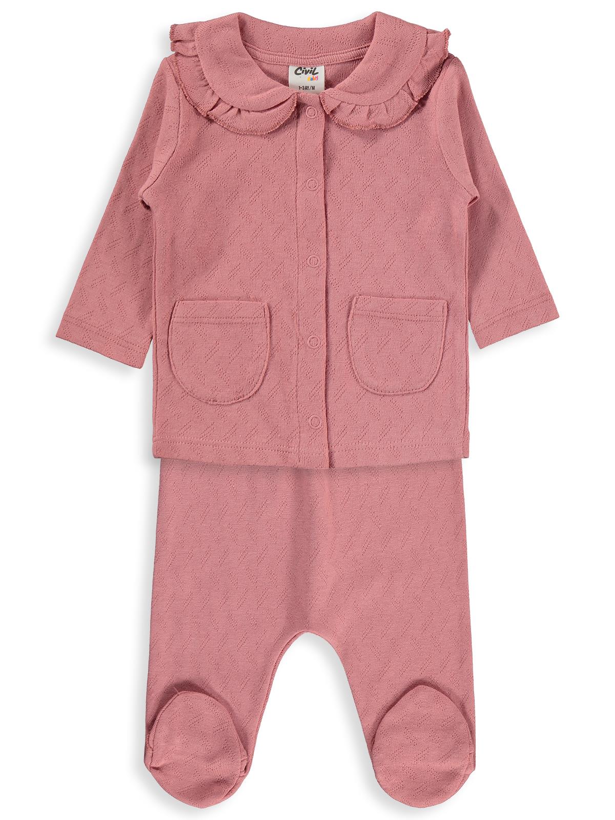 Civil Baby Jakarlı Ribana 1-9 Ay Pijama Takımı - Pembe