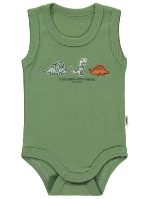 Civil Baby Dinozor Arkadaşlar Baskılı 0-3 Yaş Çıtçıtlı Badi - Haki