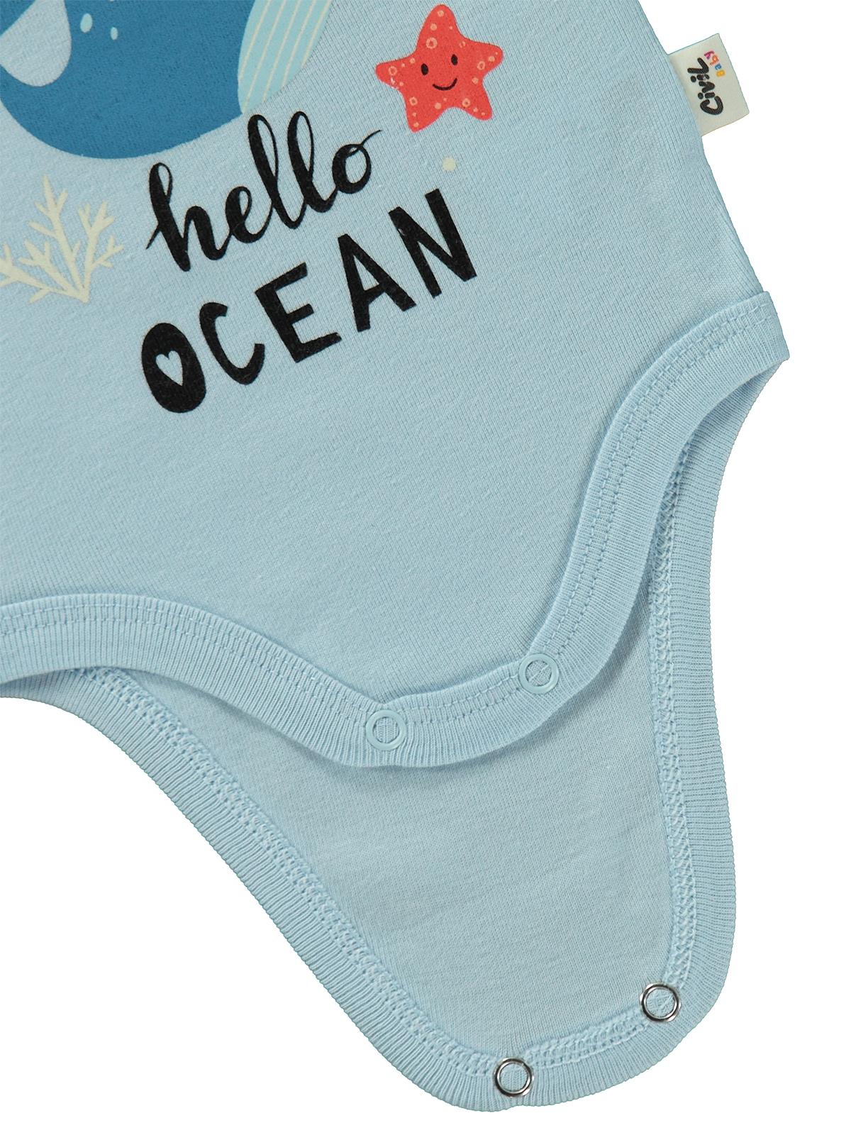 Civil Baby Hello Ocean Baskılı 0-3 Yaş Çıtçıtlı Badi - Mavi