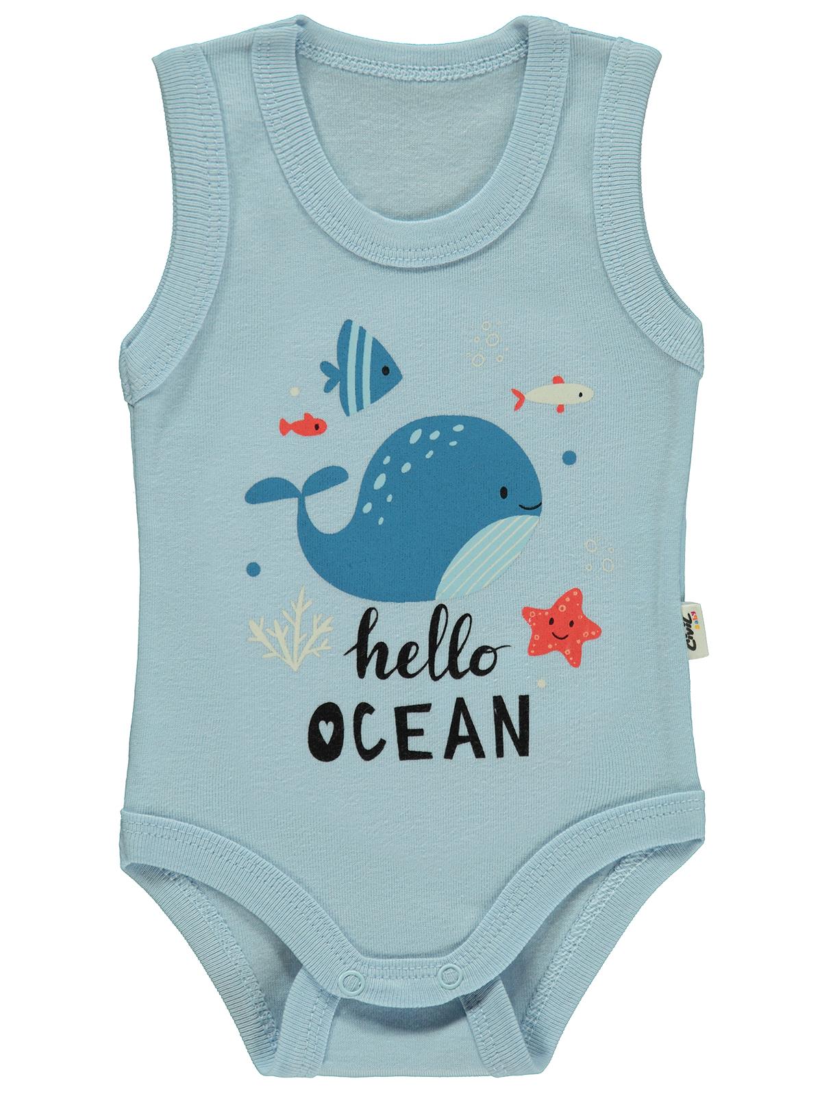 Civil Baby Hello Ocean Baskılı 0-3 Yaş Çıtçıtlı Badi - Mavi