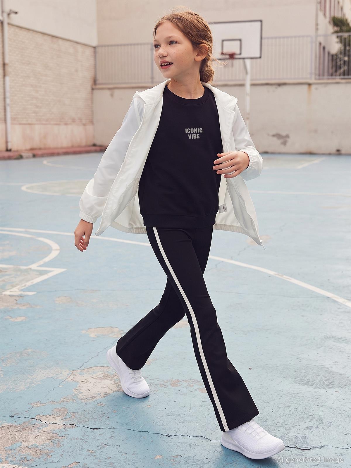 Civil Girls Yanı Şeritli 10-13 Yaş Tayt - Siyah