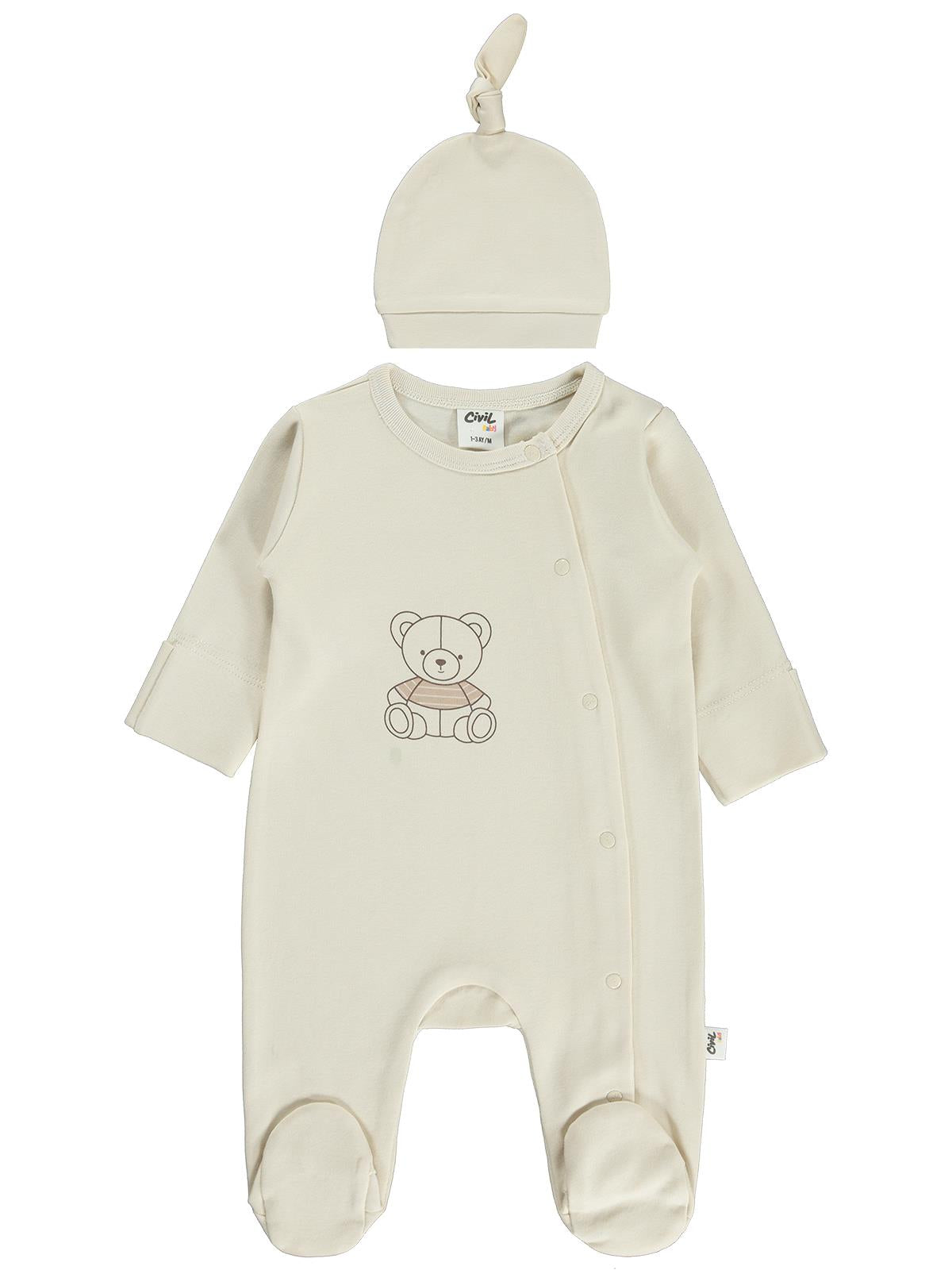 Civil Baby My Bear Şapkalı Patikli 1-9 Ay Tulum - Bej