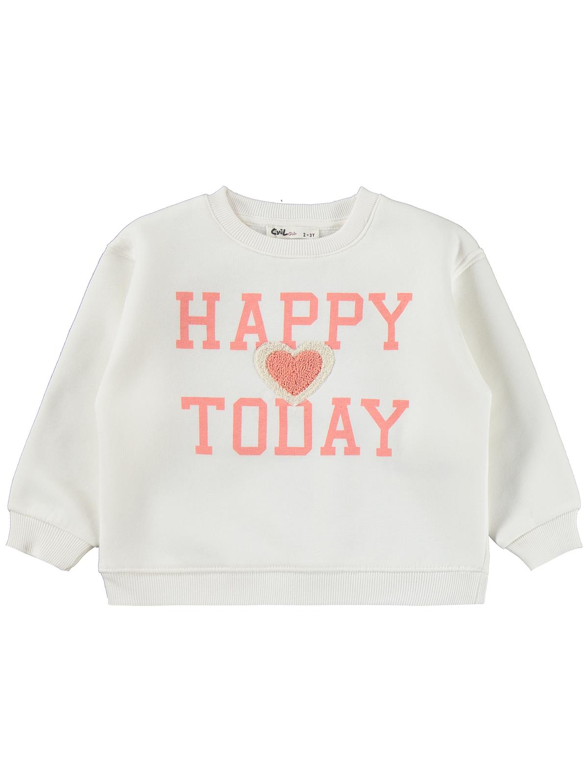 Civil Girls Happy Baskılı 2-5 Yaş Eşofman Takımı - Ekru