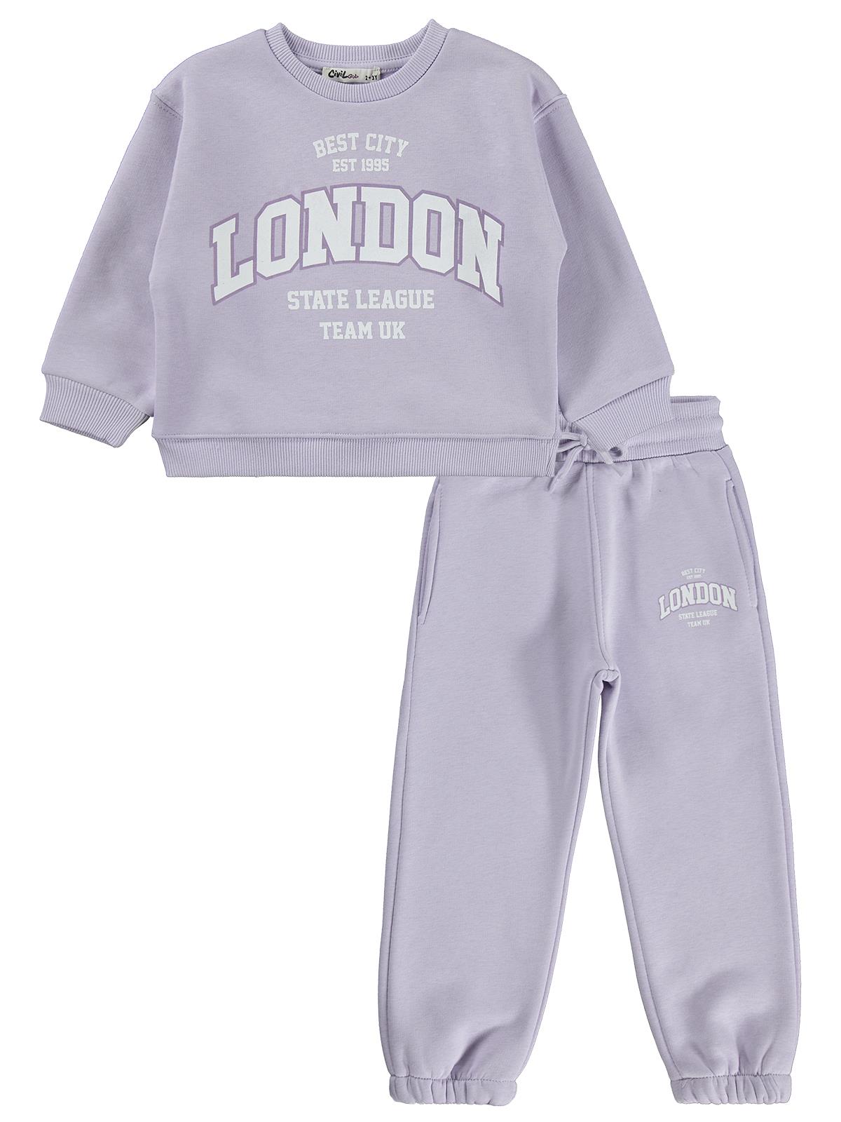 Civil Girls London Baskılı 2-5 Yaş Eşofman Takımı - Lila