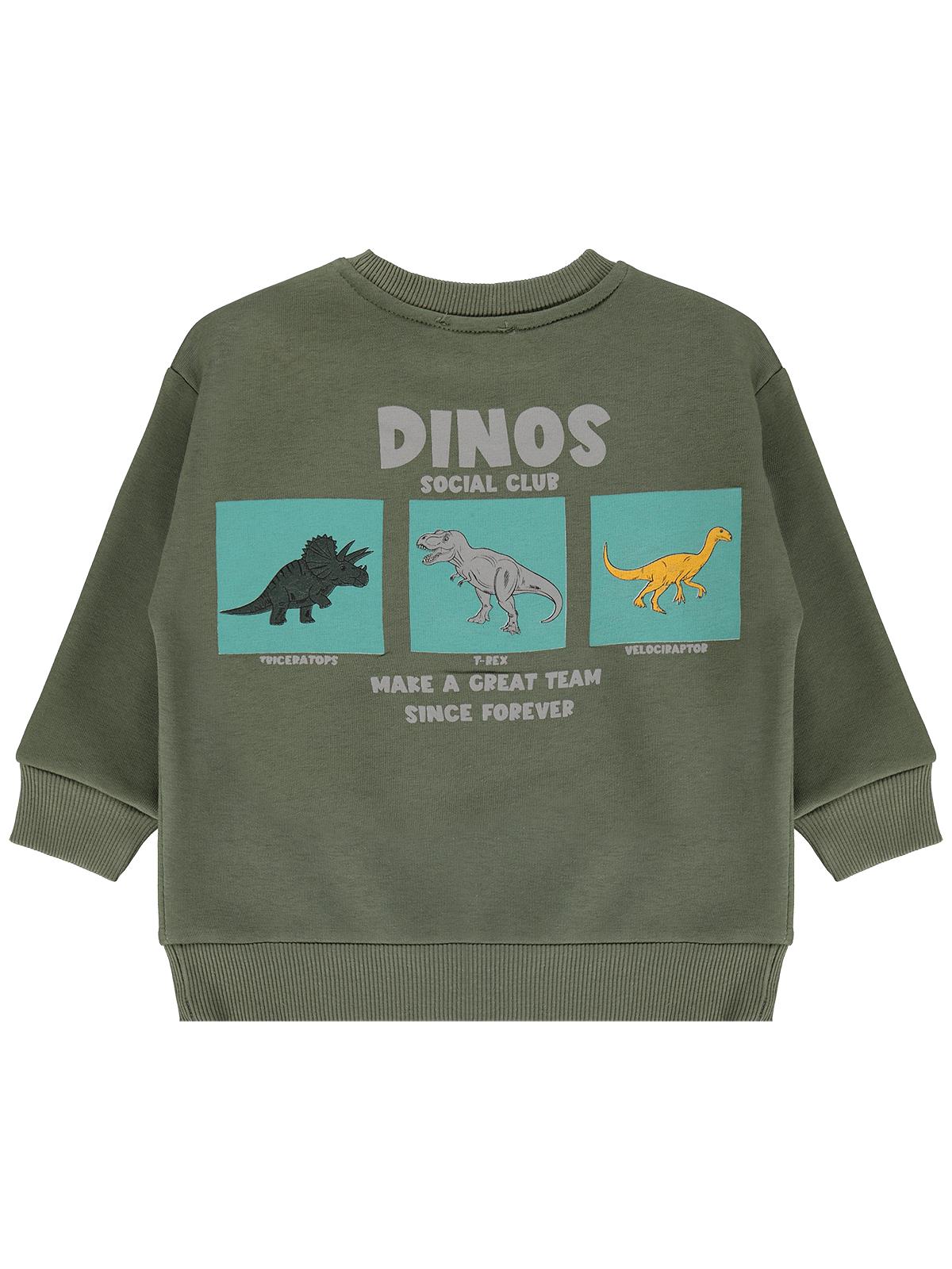 Civil Erkek Çocuk Dınos Baskılı Sweatshirt | 3 İp Uzun Kol | Okul Kreş ve Günlük Kullanım - Haki