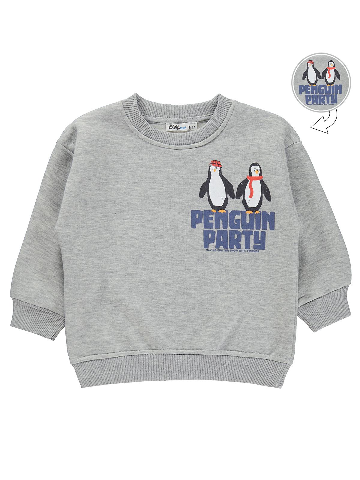 Civil Boys Penguın Party Baskılı 2-5 Yaş Sweatshirt - Gri