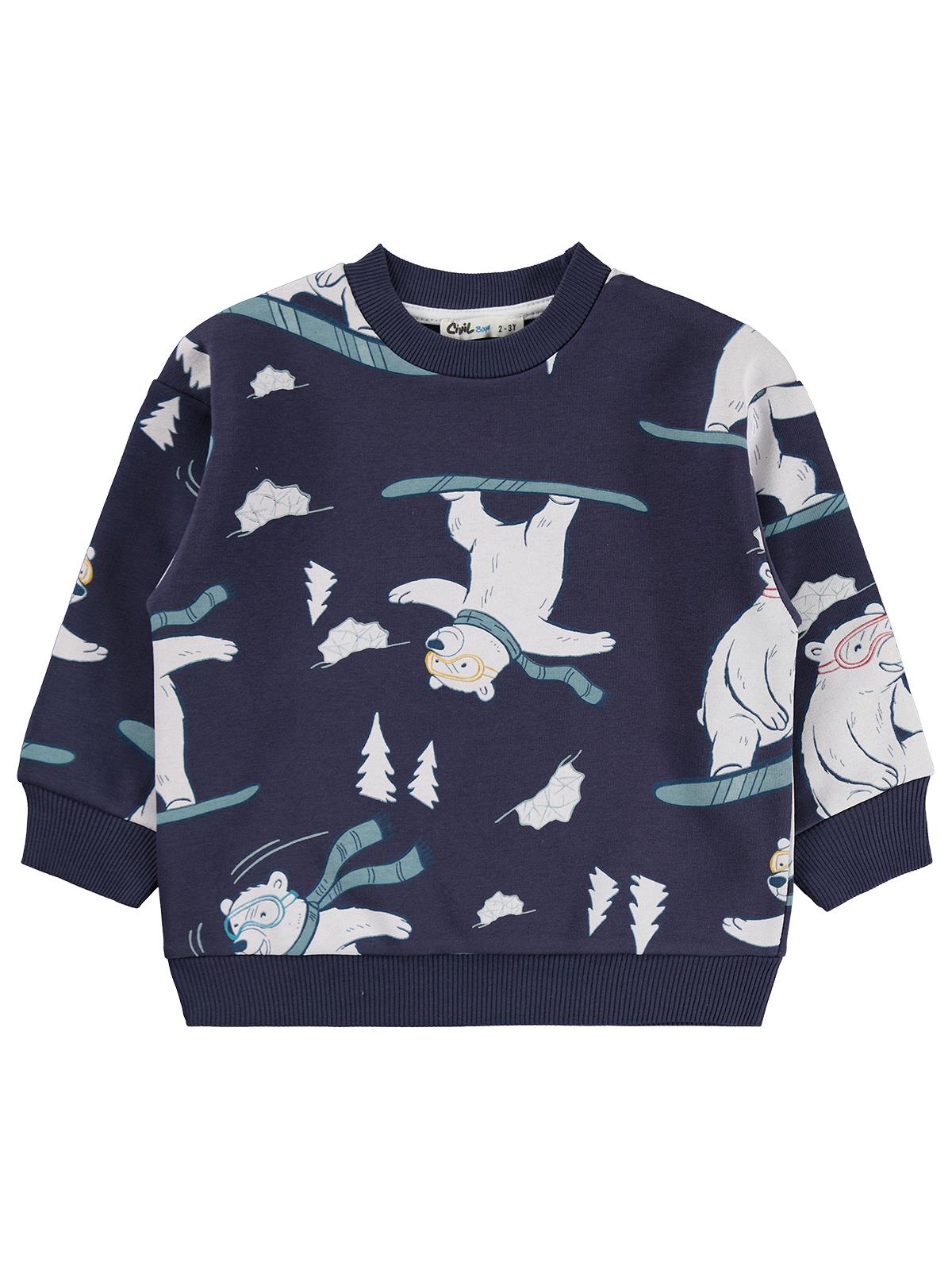 Civil Boys Kayak Ayı Baskılı 2-5 Yaş Sweatshirt - Lacivert