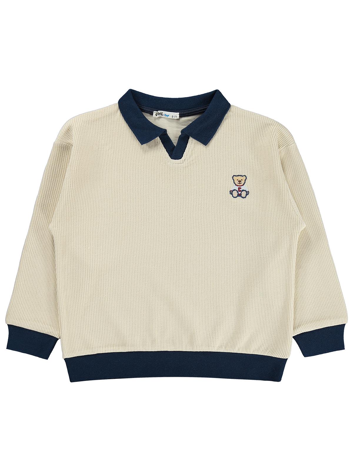 Civil Boys Ayıcık Nakışlı Polo Yaka 6-9 Yaş Sweatshirt - Bej