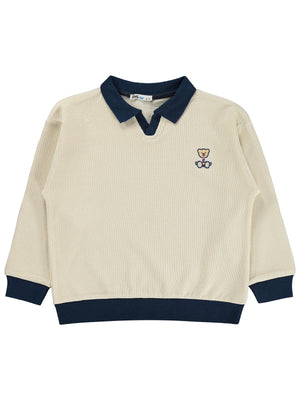 Civil Boys Ayıcık Nakışlı Polo Yaka 6-9 Yaş Sweatshirt - Bej