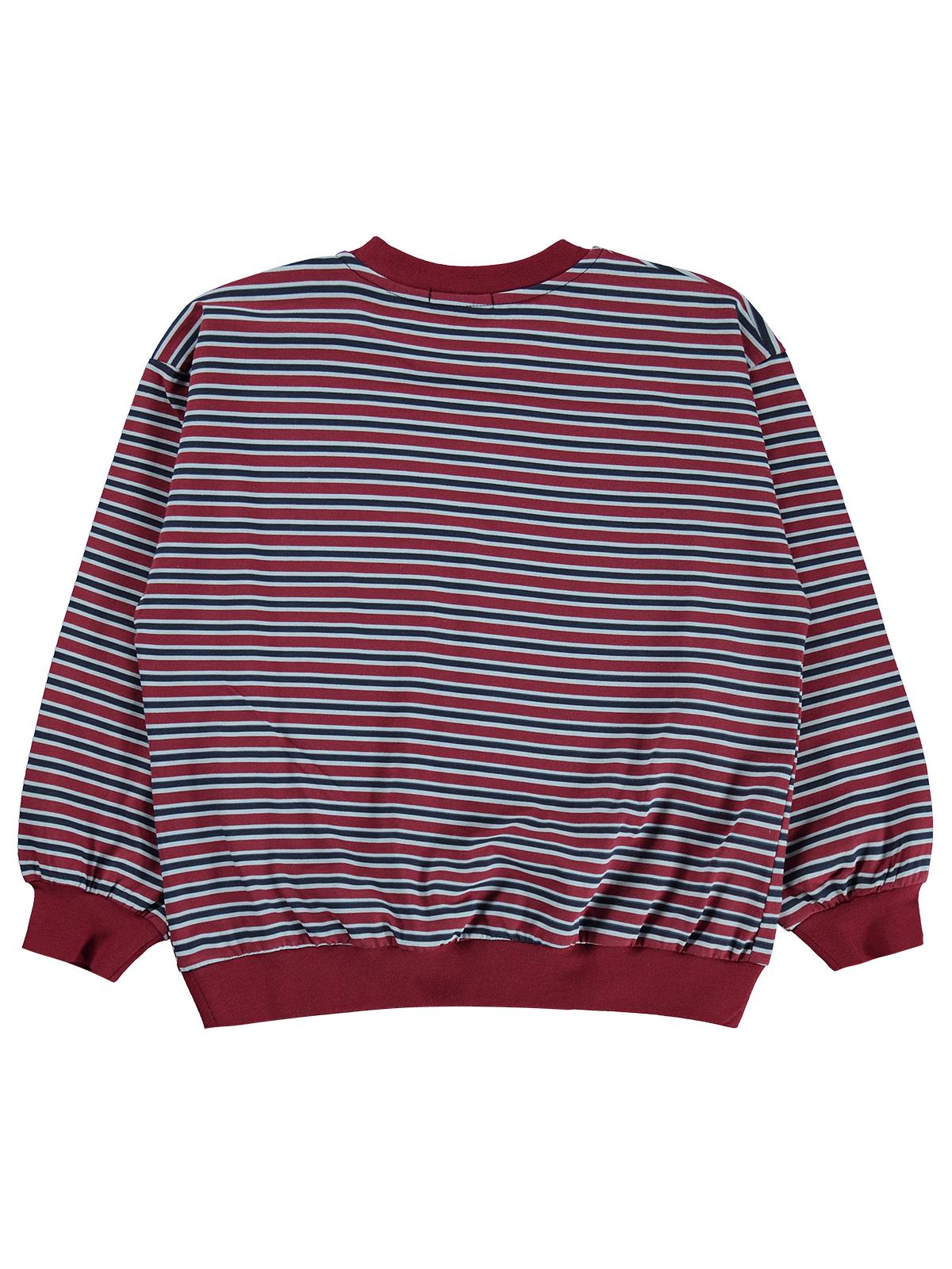 Civil Boys Çizgili Ayı Baskılı 6-9 Yaş Sweatshirt - Bordo