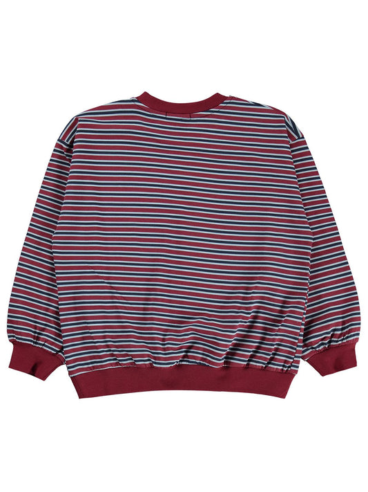 Civil Boys Çizgili Ayı Baskılı 6-9 Yaş Sweatshirt - Bordo