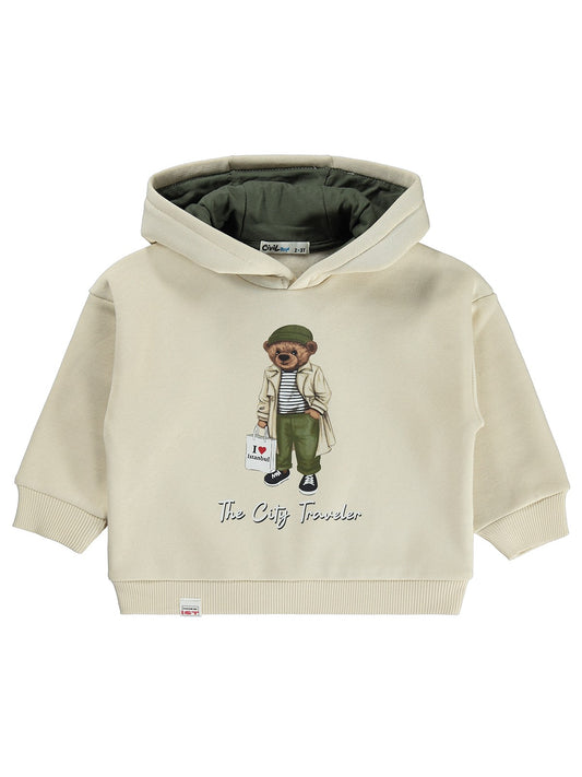 Civil Boys Kapşonlu Ayı Baskılı 2-5 Yaş Sweatshirt - Bej