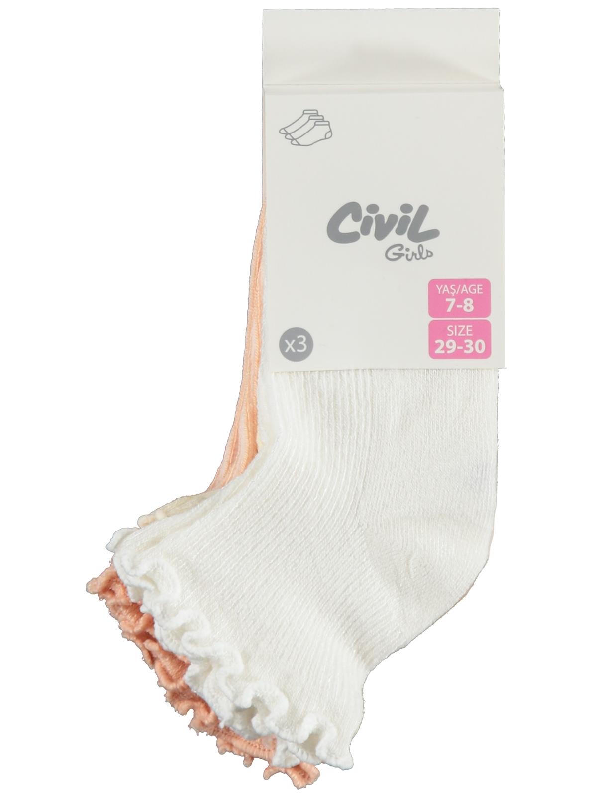 Civil Girls Bambu Basic Overlok 3'lü 3-11 Yaş Kız Çocuk Patik Çorap