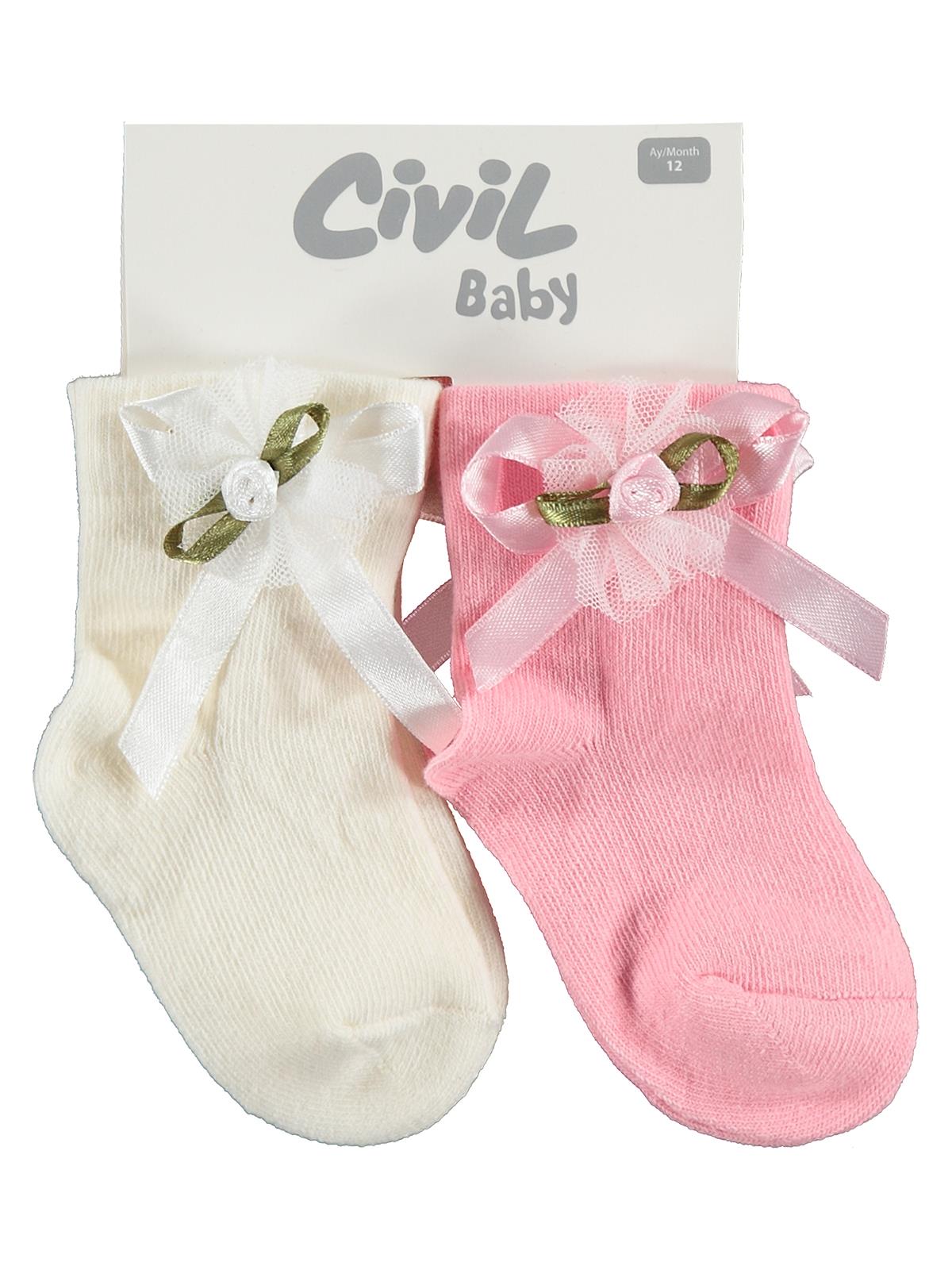 Civil Baby Rose Aksesuarlı Kıvrık 2'li 6- Bebek Kız Çorap Set
