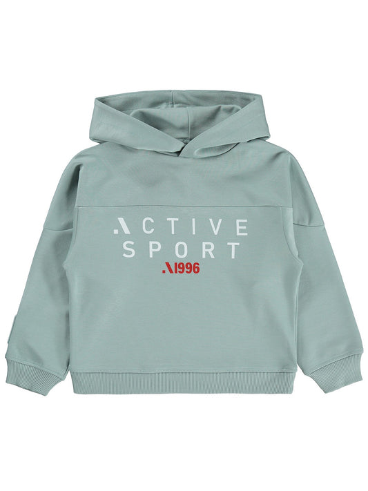 Civil Boys Aktıve Baskıl Kapşonlu 10-13 Yaş Sweatshirt - Yeşil