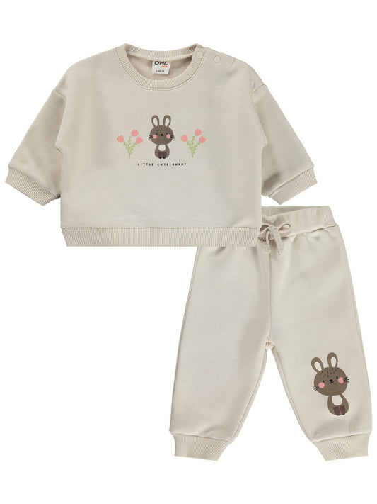 Civil Baby Tavşan Çiçek Baskılı 6-18 Ay Takım - Ekru