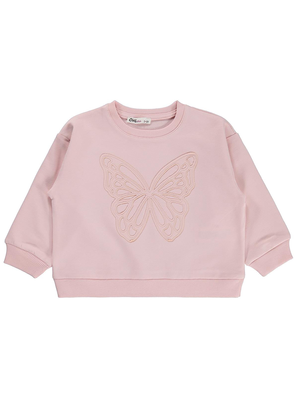 Civil Girls Kelebek Nakışlı 2-5 Yaş Sweatshirt - Pembe
