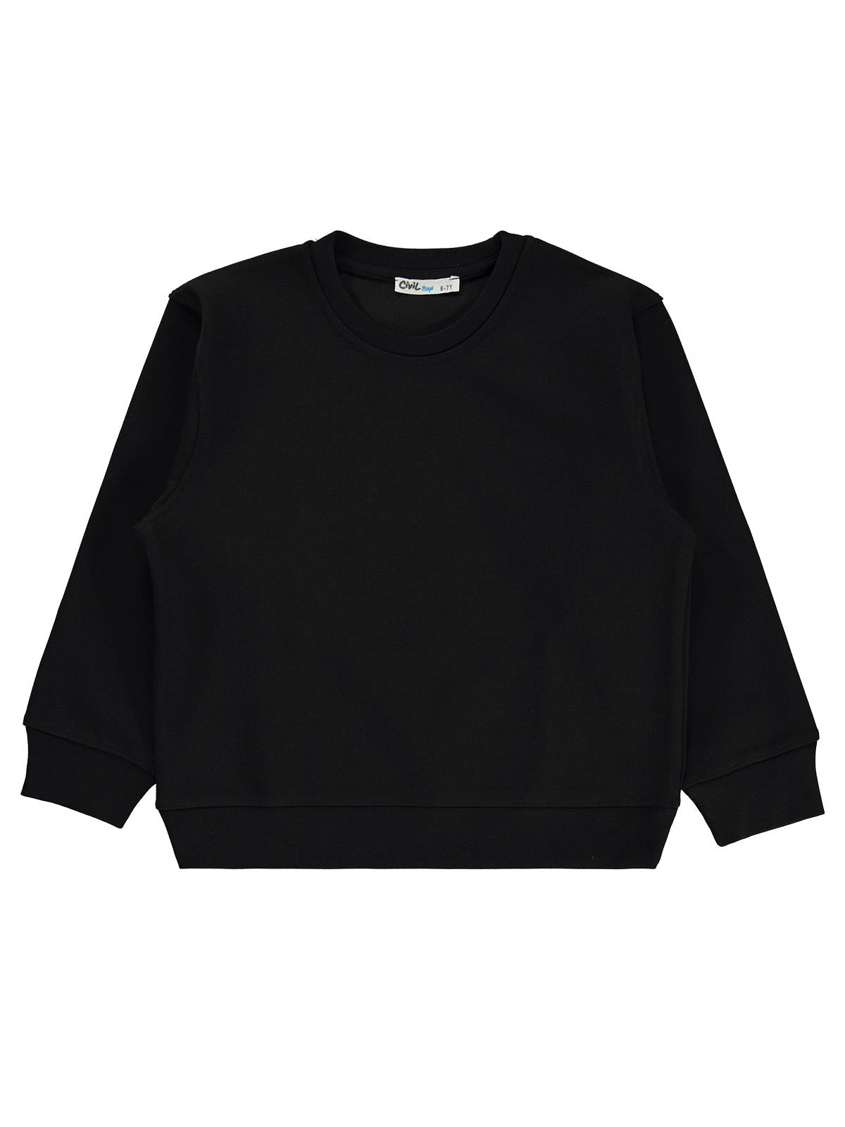 Civil Erkek Çocuk Basic Sweatshirt | Oysho Uzun Kol Bisiklet Yaka | Okul Kreş ve Günlük Kullanım - Siyah