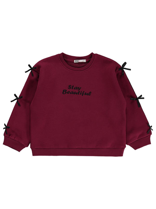 Civil Girls Stay Beautiful Baskılı 6-9 Yaş Sweatshirt - Bordo