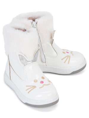 Civil Boots Kedi Nakışlı Rugan 26- Bot - Beyaz