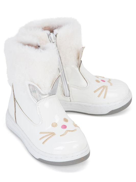 Civil Boots Kedi Nakışlı Rugan 26- Bot - Beyaz