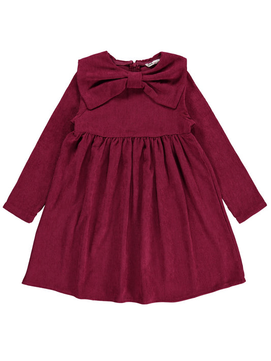 Civil Girls Yakası Fiyonklu 6-9 Yaş Elbise - Bordo