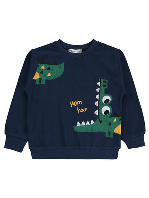 Civil Erkek Çocuk Timsah Baskılı Sweatshirt | İnterlok Uzun Kol | Okul Kreş ve Günlük Kullanım - Lacivert